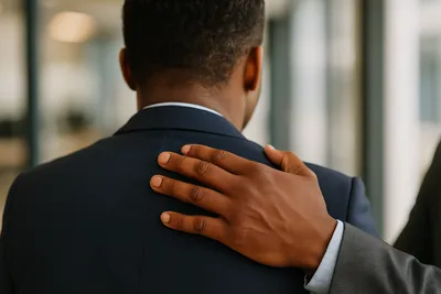 Supportive hand on a shoulder